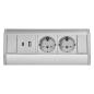 Gniazdo meblowe 2x2P+Z (Schuko), 2xUSB (typ A+C, 2,4A), szaro-srebrne Gniazdo meblowe 2x2P+Z (Schuko), 2xUSB (typ A+C, 2,4A), szaro-srebrne