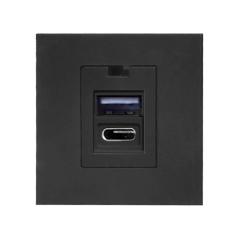 NOEN USB x 2 A+C, podwójny port modułowy 45x45mm z ładowarką USB, 2,1A 5V DC, czarny