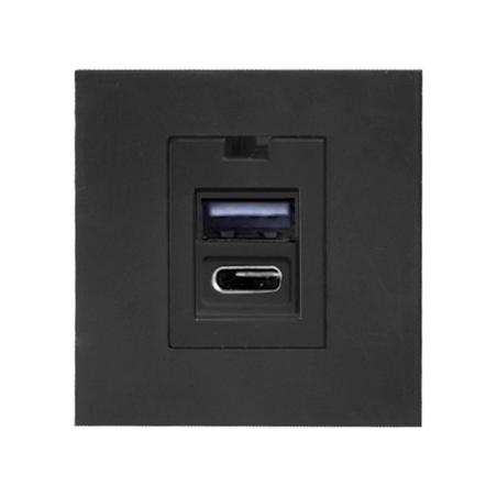 NOEN USB x 2 A+C, podwójny port modułowy 45x45mm z ładowarką USB, 2,1A 5V DC, czarny