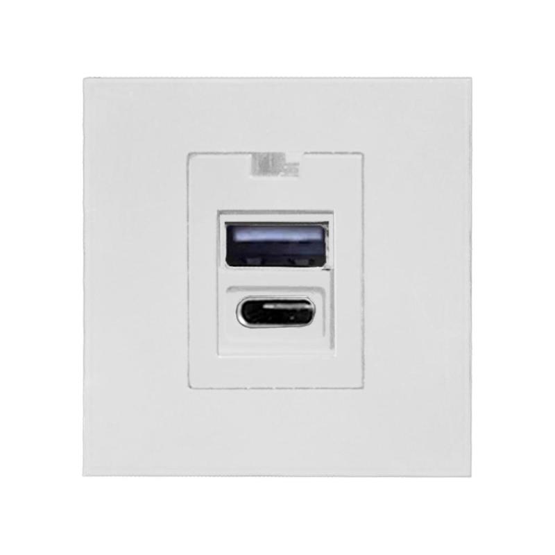 NOEN USB x2 - typ A+C, podwójny port modułowy 45x45mm z ładowarką USB, 2,1A 5VDC, biały NOEN USB x2 - typ A+C, podwójny port modułowy 45x45mm z ładowarką USB, 2,1A 5VDC, biały
