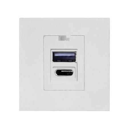 NOEN USB x2 - typ A+C, podwójny port modułowy 45x45mm z ładowarką USB, 2,1A 5VDC, biały