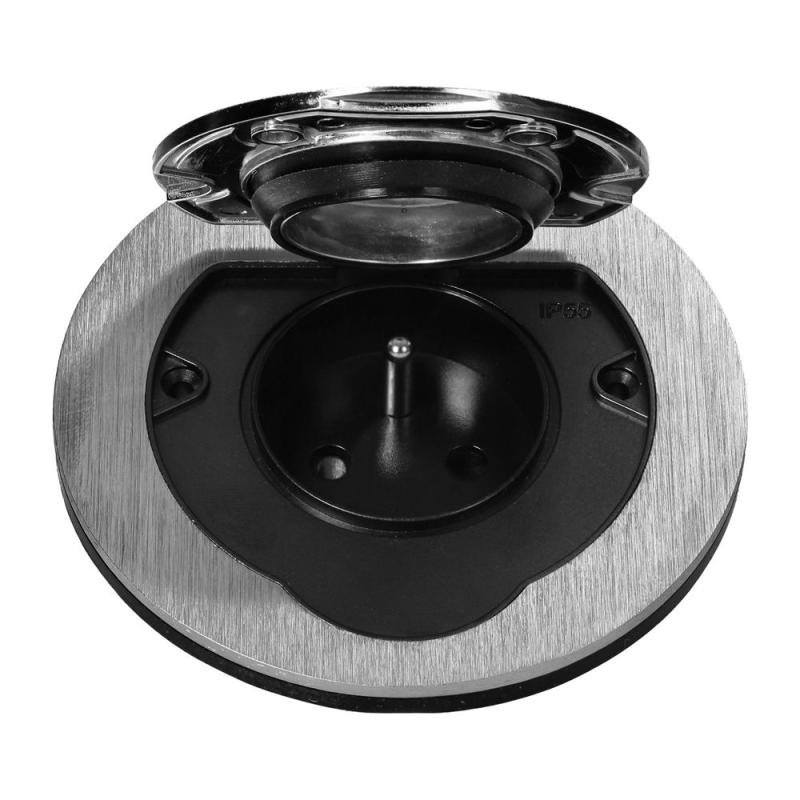 Hermetyczne gniazdo elektryczne okrągłe, IP55, szczotkowane aluminium