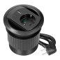 Gniazdo wpuszczane w blat z ładowarką USB, przewód 1,4 m, 1x2P+Z (Schuko), 2xUSB (typ A+C, PD20W), czarne