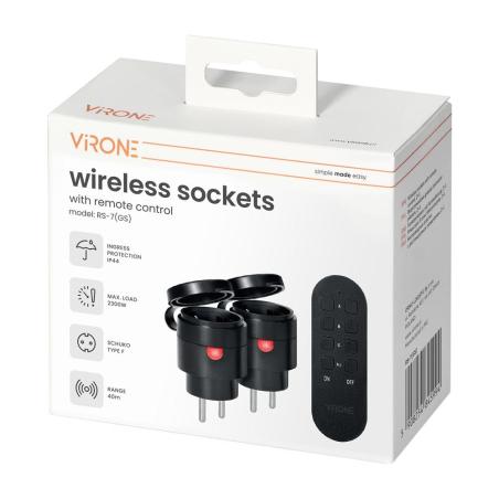 Zestaw bezprzewodowych gniazd MINI Schuko, sterowanych pilotem 2+1, 2300W, IP44
