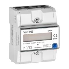 3-fazowy licznik energii elektrycznej, 80A, dodatkowy wskaźnik, wyjście impulsowe, przycisk RESET, 2 moduły, DIN TH-35mm
