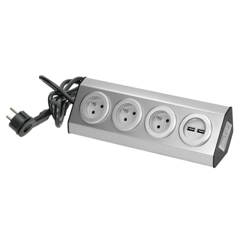 Gniazdo meblowe, kuchenne z ładowarką USB, montowane na rzepy z przewodem 1,5m - 3x2P+Z, 2xUSB, INOX z przewodem 1,5m. Gniazdo meblowe, kuchenne z ładowarką USB, montowane na rzepy z przewodem 1,5m - 3x2P+Z, 2xUSB, INOX z przewodem 1,5m.