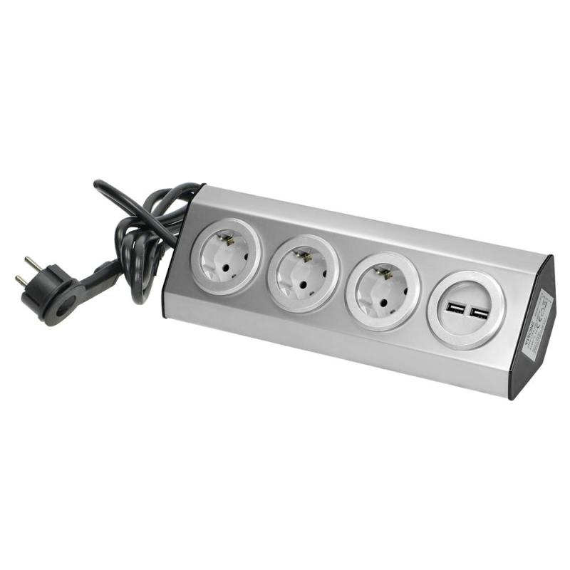 Gniazdo meblowe, kuchenne z ładowarką USB, montowane na rzepy z przewodem 1,5m - 3x2P+Z schuko, 2xUSB, INOX z przewodem 1,5m. Gniazdo meblowe, kuchenne z ładowarką USB, montowane na rzepy z przewodem 1,5m - 3x2P+Z schuko, 2xUSB, INOX z przewodem 1,5m.