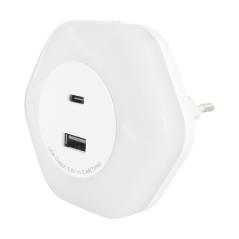 Lampka wtykowa do gniazda 230V OZIL LED 0,3W USB A+C NW 04535