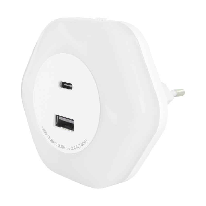 Lampka wtykowa do gniazda 230V OZIL LED 0,3W USB A+C NW 04535