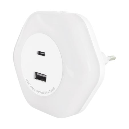 Lampka wtykowa do gniazda 230V OZIL LED 0,3W USB A+C NW 04535