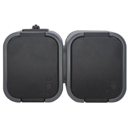 Abex B2 szary/czarny - gniazdo podwójne IP54 NT-6B2